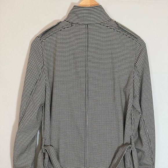 H&M Houndstooth Size 2 Long Trench Coat Belt Front Buttons Back Slit Pockets - Picture 16 of 16